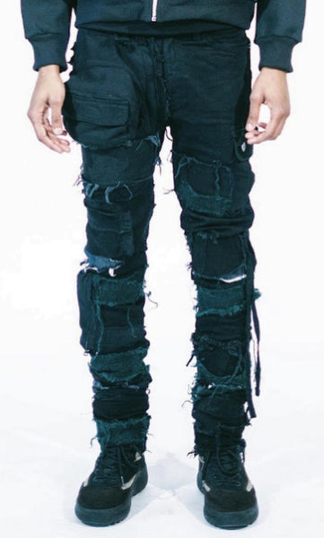 TRIPLE BLACK PATCHWORK DENIM